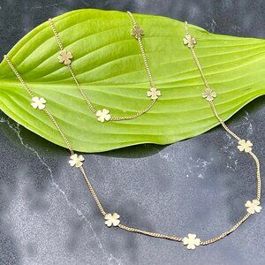 14K Yellow Gold Clover Station Necklace & Bracelet Set